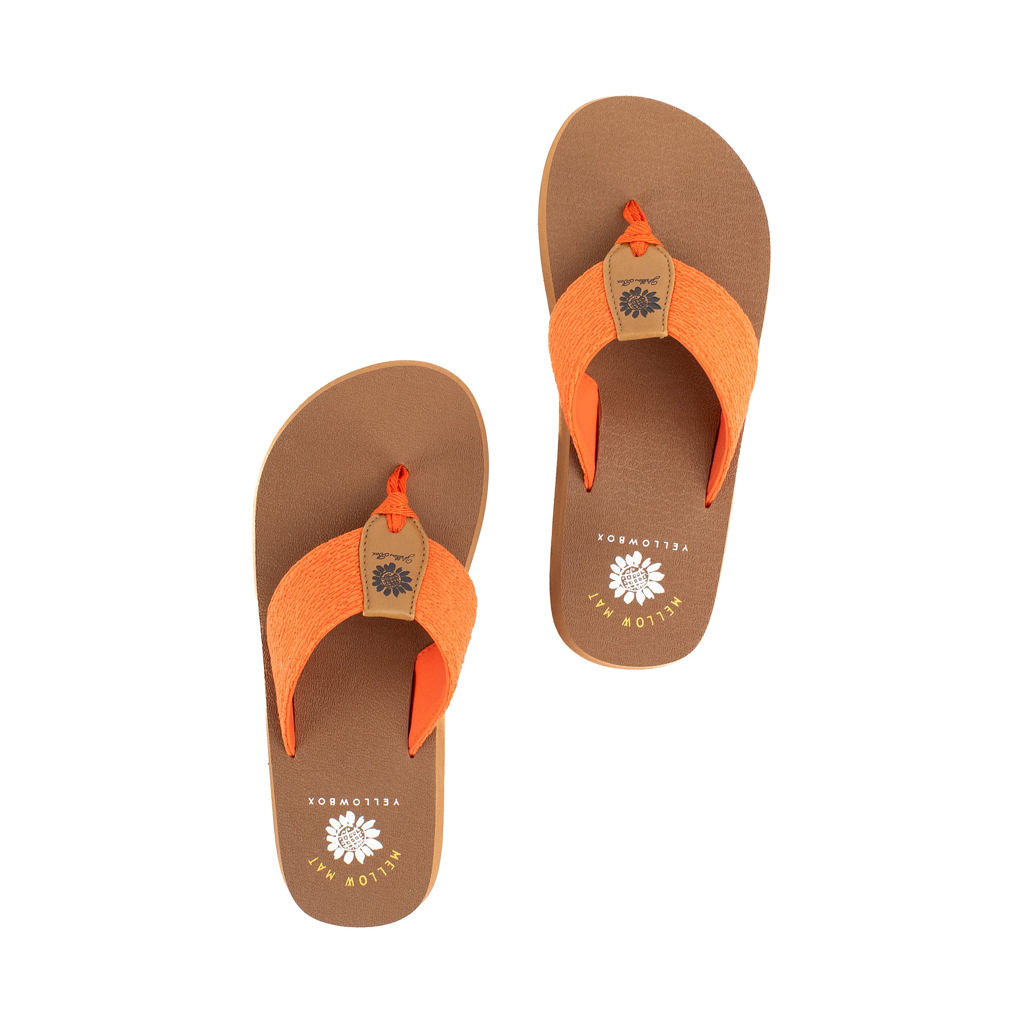 Orange yellow box flip flops on sale