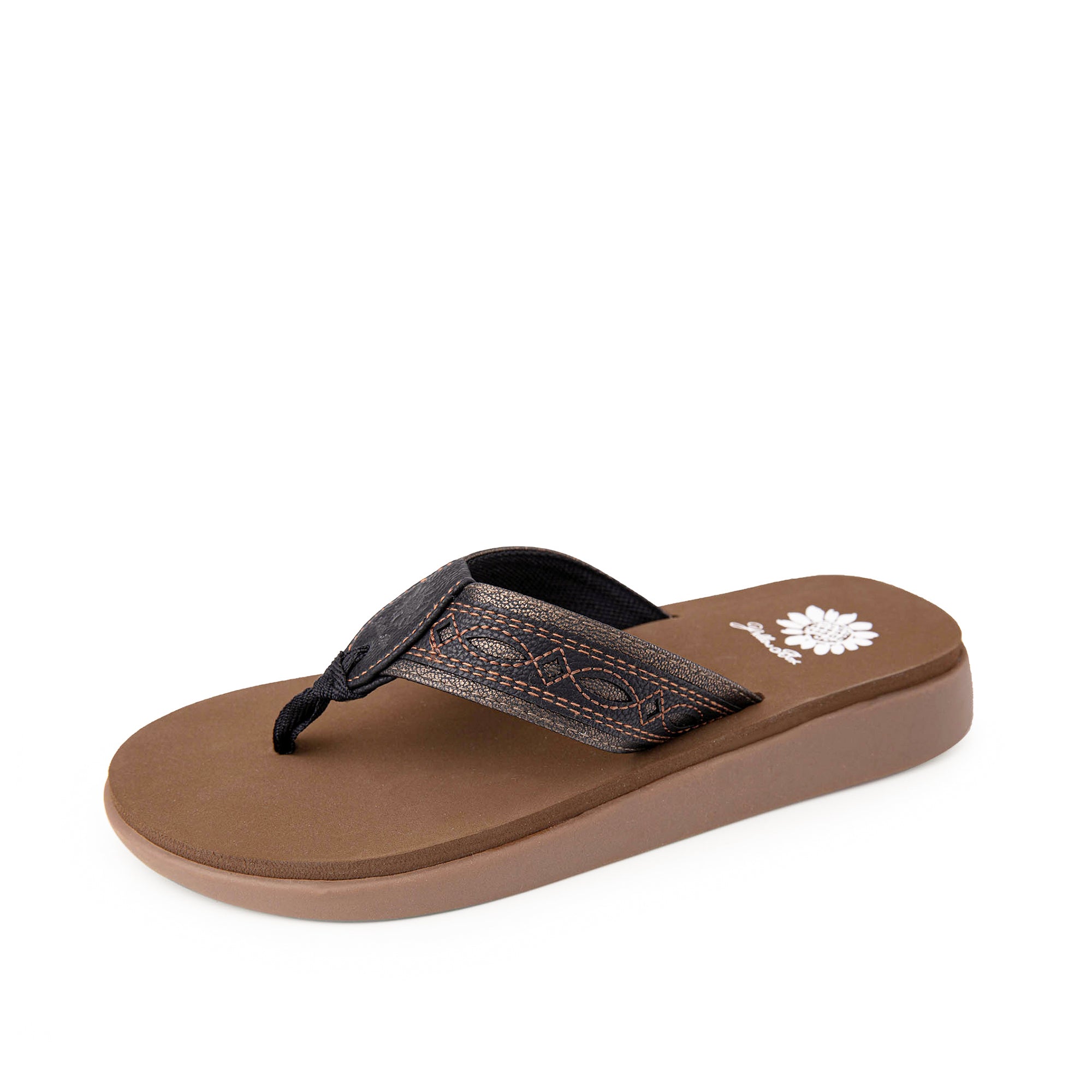 yellow box rose gold flip flops