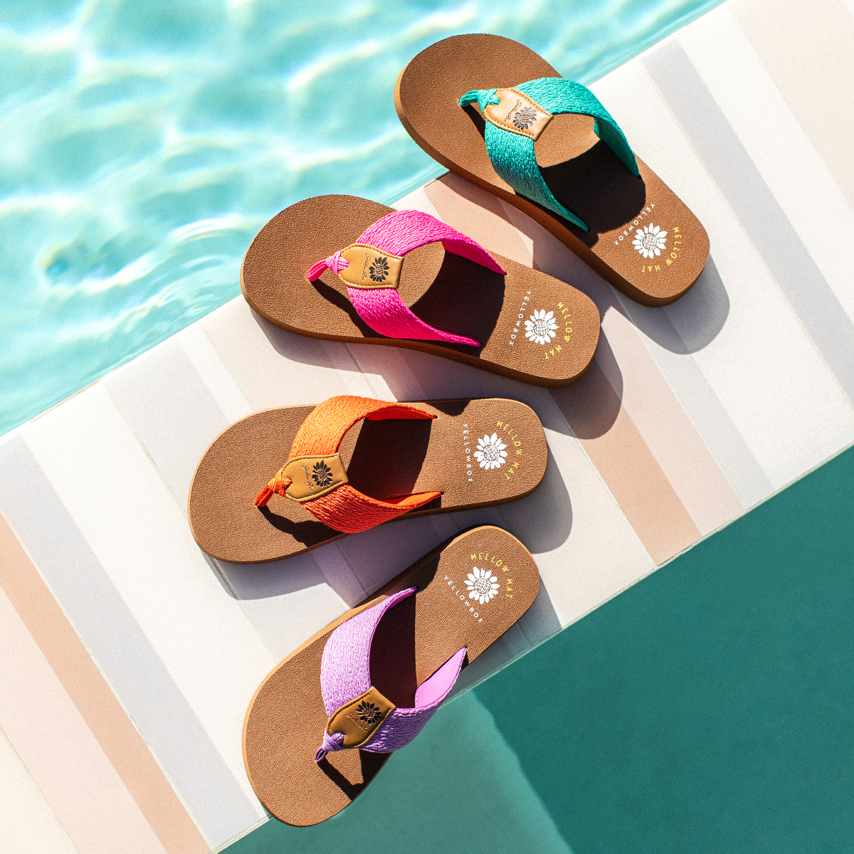 Yellow box yoga mat top flip flops