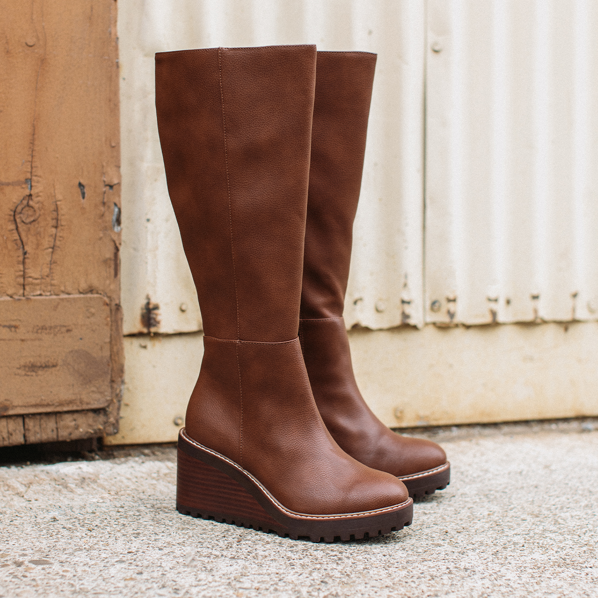 Tall wedge 2024 boots brown