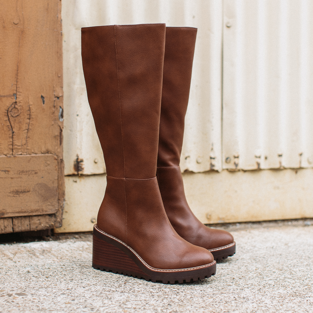 Tall wedge boots brown deals